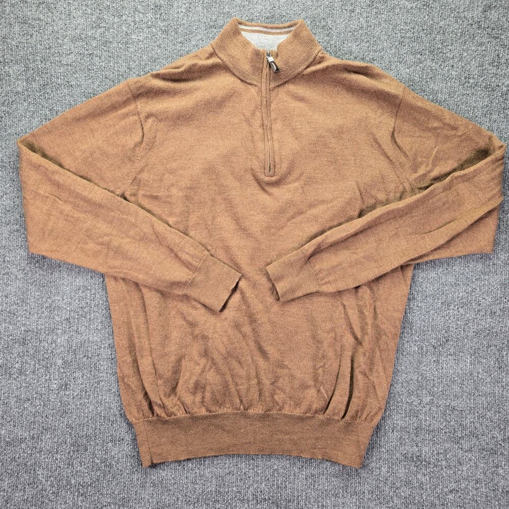 Peter Millar Crown Soft Sweater Mens Large Brown Merino Wool Silk Nylon 1/4 Zip